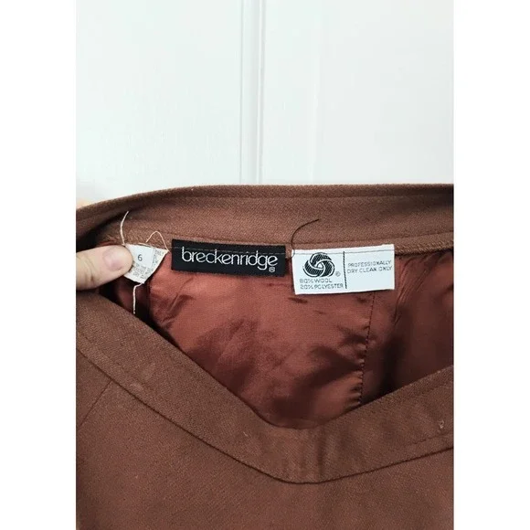 Breckenridge Vintage Brown Wool Blend Midi Pencil Skirt Women Size 6 Pockets - Picture 5 of 7